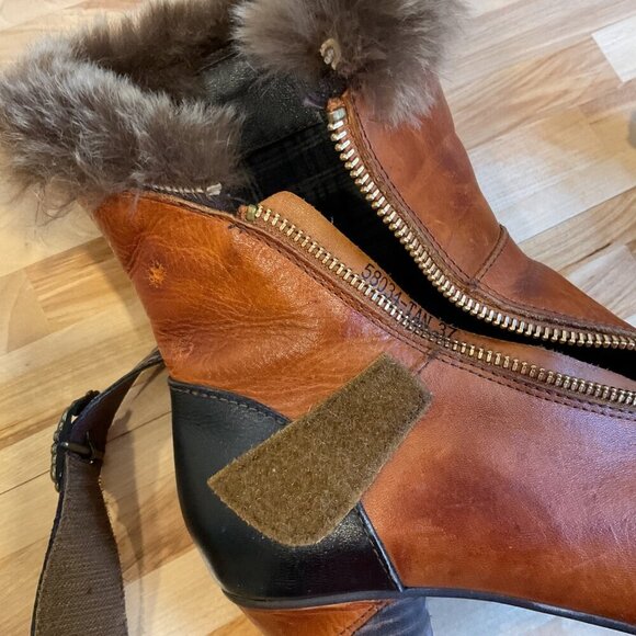 Gorgeous Finesse Fur-collar Leather Ankle Boots Size 37 cognac maroon brown heel - Picture 11 of 15